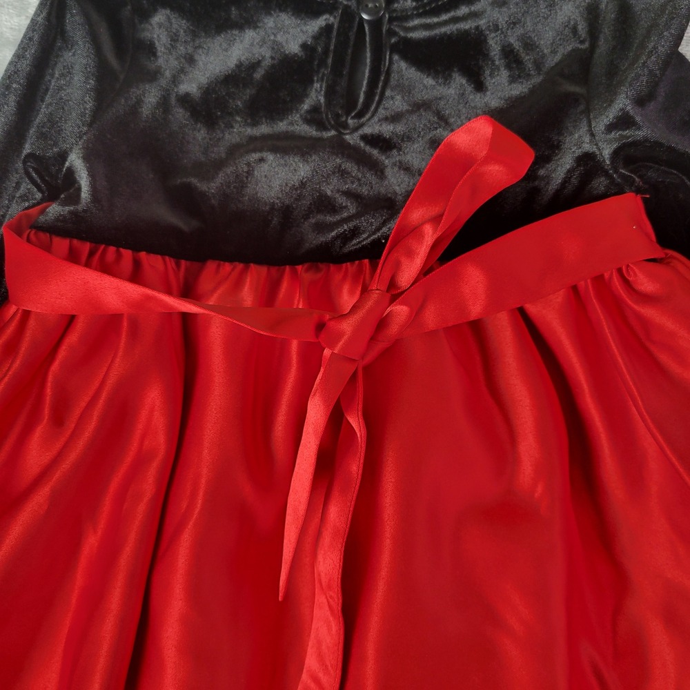 Rare Editions Girls Velvet Satin Holiday Dress No Size Tag Red Black Bow Formal‎ - Picture 8 of 10